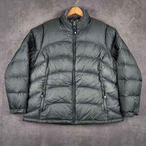 LL Bean Goose Down Puffer Jacket Womens 1X Gray Full Zip Quilted Winter Coat